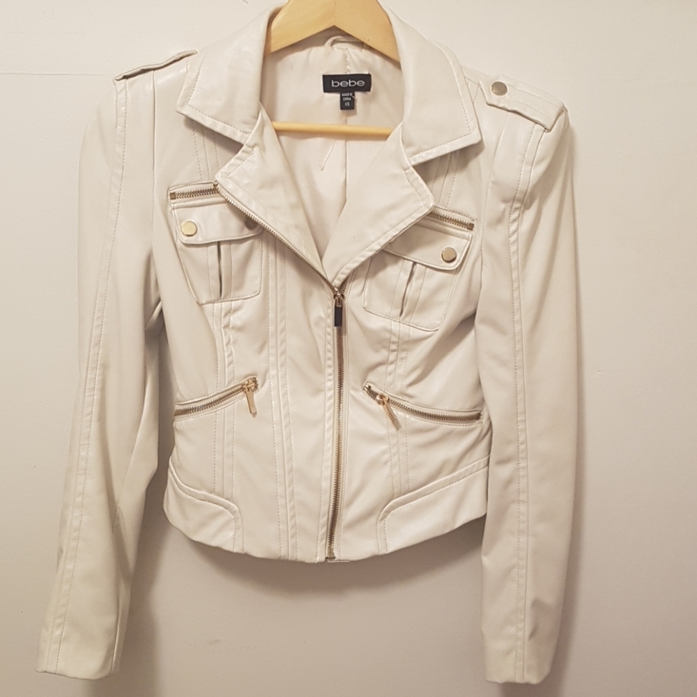 Bebe faux leather off-white jacket